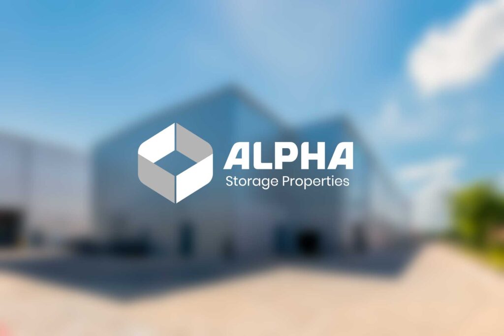A logo for alpha storage properties.
